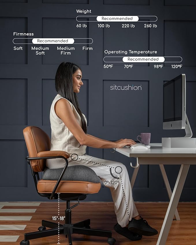 Extra Large Memory Foam Seat Cushions for Office Chairs, Pressure Relief Seat Cushion for Tailbone Pain Relief, Sciatica & Back Pain, Ergonomic Office Chair Cushion for Long Sitting & Driving (Black)