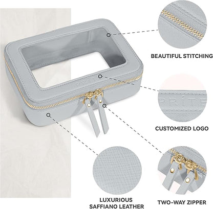 Prite Clear Makeup Bag Cosmetic Organizer Case Waterproof Travel Toiletry Bag Skincare Pouch with Golden Zipper(Grey)