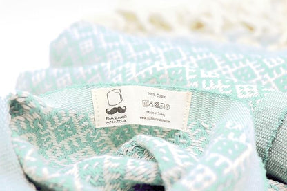 Bazaar Anatolia Turkish Beach Towel 100% Cotton Bath Towels Oversized Quick Dry Bathroom Towels Sand Free Camping Blanket 71x39 inches - Ethnic Mint