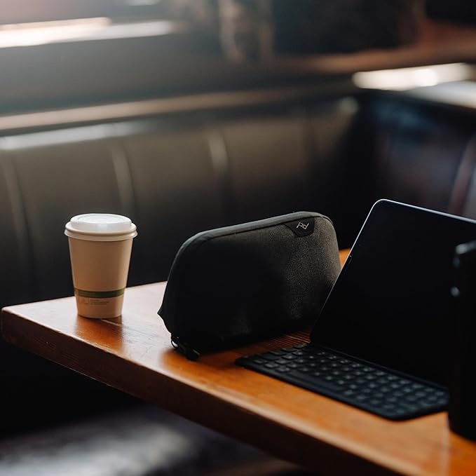 Peak Design Small Tech Pouch, Black, Electronics Organizer for Travel or Everyday Carry, Origami-Style Storage, Cable Pass-Through, Weatherproof Recycled Nylon, Gear Carry Bag for Men and Women