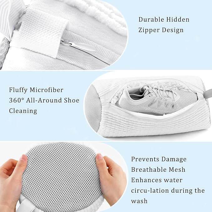 Shoe Laundry Bags for Washing Machine, 2 Pcs Shoe Washing Bag, Laundry Shoe Bag for Washer and Dryer, Reusable Shoe Washing Bags Shoe Washing Machine Bag (White-2Pcs)