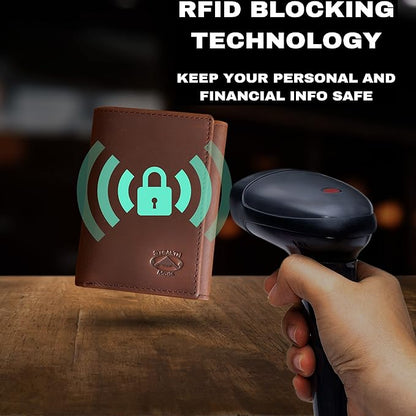 Stealth Mode Trifold Leather Wallet for Men with ID Holder and RFID Blocking (Brown)