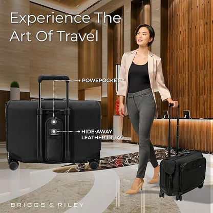 Briggs & Riley 21" Carry-On Wheeled Garment Spinner - Carry On Luggage for Travel, Suitcases with Wheels, Softside Rolling Bag for Men & Women, Built in Hook for Clothes - Baseline Collection, Black