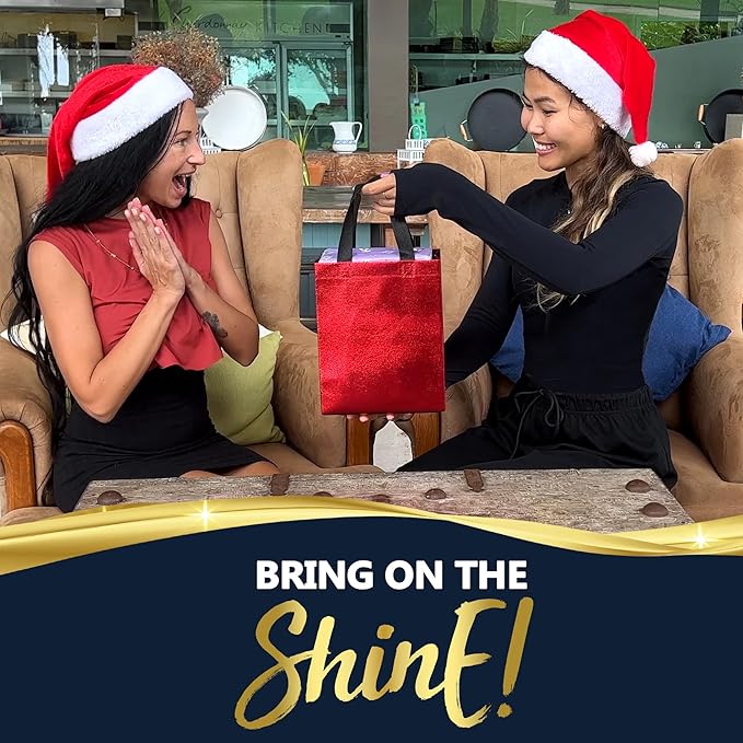 Nush Nush Set of 30 Gift Bags Bulk Medium Size - Mix of 6 Vibrant Colors Reusable Bulk Gift Bags with Handles With Glossy Finish - Perfect Goodie Bag for Christmas, Birthday, Thanksgiving – 8x4x10