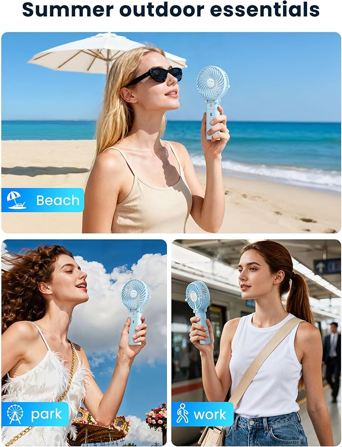 HandFan 5200mAh Handheld Fan Rechargeable, 20H Runtime Hand Fan, 3 Speeds Strong Airflow, Personal 180° Foldable Portable Fans for Travel/Summer/Concerts/Lash/Commute, Gifts for Women (Blue)