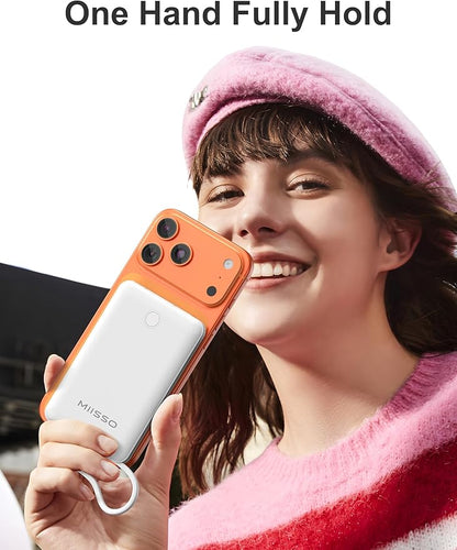 10000mAh Compatible with iPhone 15/16/17 and Android, Slim Portable Charger with Built in Cable, Power Bank Travel Charger External Battery Pack for Phone, 3 Output USB Type C, 2 Pack White & Purple