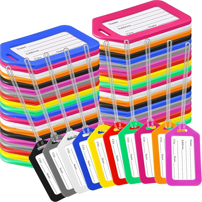 200 Pieces Bulk Luggage Tags for Suitcases Plastic Backpack Book Bag Baggage Name Tags