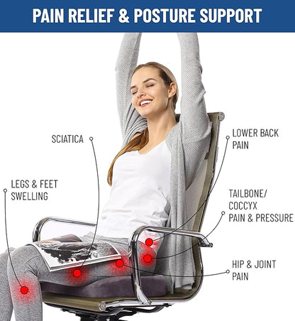 Everlasting Comfort Doctor Recommended Memory Foam Seat Cushion for Office Chairs & Car - Ergonomic Office Desk Accessories - Cushions for Tailbone Pain Relief, Sciatica & Back Support Pillow