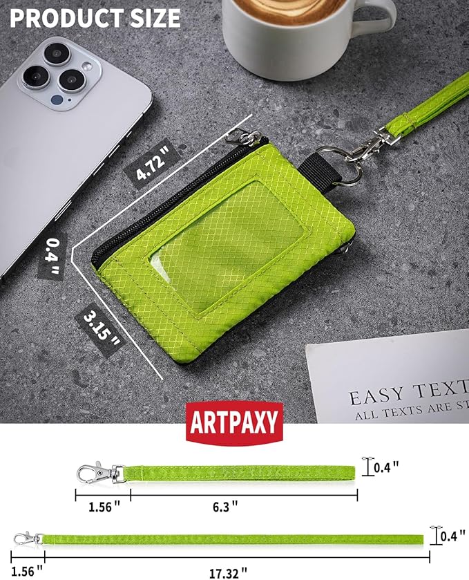 Minimalist Wallet For Mens Womens, Keychain RFID Blocking Zipper Small Wallet with ID Window 2 Lanyards,Water Resistant Travel Cash Card Coin Case Boys Girls