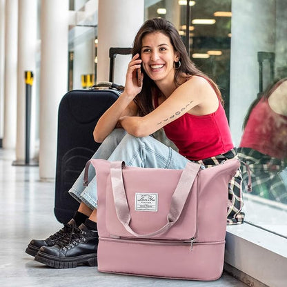 Ranslen Large Capacity Folding Travel Bag,Expansion Travel Duffel Bag with Dry and Wet Separation Portable Travel Duffel Bag