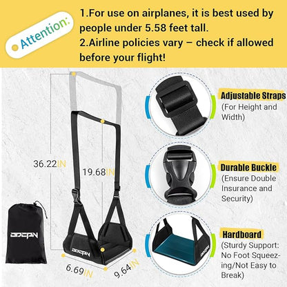 2-Pack Foot Hammock for Plane Travel, No Collapse Thickened Bamboo Airplane Foot Rest with Extended Adjustment Strap, Portable Desk Foot Hammock to Relax Your Feet, Foot Sling Travel Essentials(Black)