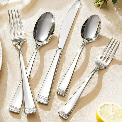 KINGSTONE Silverware Set, 20-Piece Flatware Set for 4, 18/10 Stainless Steel Cutlery Set with Bead Edge, Utensil for Kitchen, Home, Party, Wedding, Mirror Polished, Dishwasher Safe, Featured Gifts