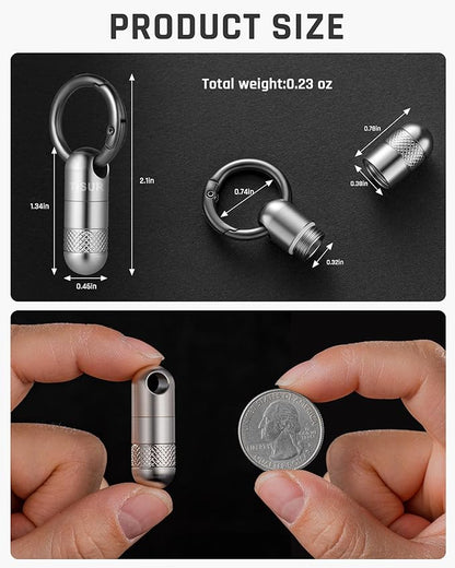 TISUR Small Keychain Pill Holder, Titanium Pill Case Waterproof Pill Fob for Travel Purse Pocket, Portable Pill Container Box Pill Organizer Tube (Upgrade Tiny)