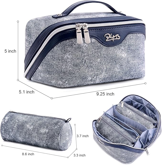 BOYATU Travel Makeup Bag Cosmetic Bags for Women: 3 Sets Large Capacity Make up Bag - Portable Toiletry Bags with Handle for Women(F-4-Dark Blue)