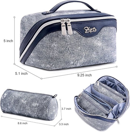 BOYATU Travel Makeup Bag Cosmetic Bags for Women: 3 Sets Large Capacity Make up Bag - Portable Toiletry Bags with Handle for Women(F-4-Dark Blue)