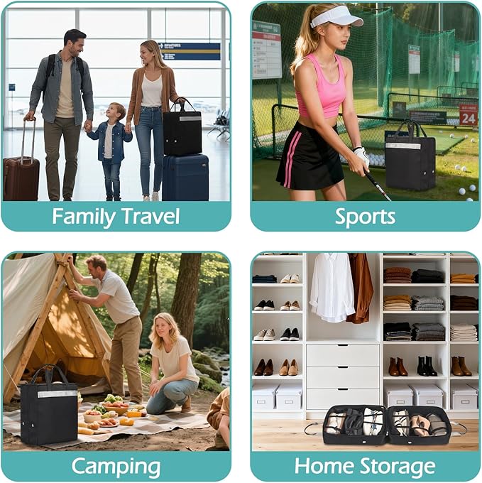 ZHIERNA Shoe Bags for Travel with Handle, Travel Shoe Bags for Packing, Portable Shoes Storage Bag Organizer, Travel Luggage Shoe Bag for Women Men Holds 6 Pair of Shoes (Black)