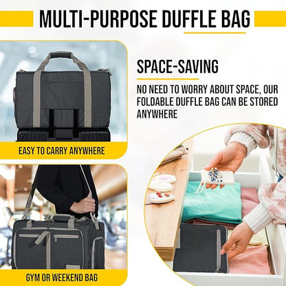 LEGEND 40L Foldable Duffle Bag for Travel - Packable Duffle Bags w/Shoe Compartment - Tear Resistant Collapsible Duffel Bags for Traveling - Lightweight Folding Duffel Bag for Men & Women -Dark Gray