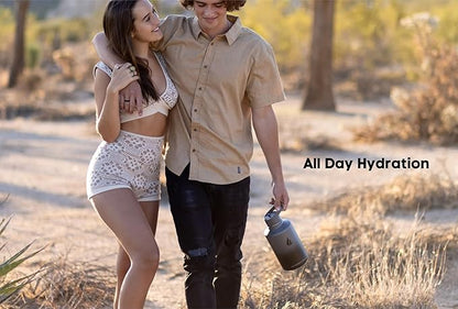 HYDRO CELL Stainless Steel Insulated Water Bottle with Straw - For Cold & Hot Drinks - Metal Vacuum Flask with Screw Cap and Modern Leakproof Sport Thermos for Adults (Graphite/Black 64oz)