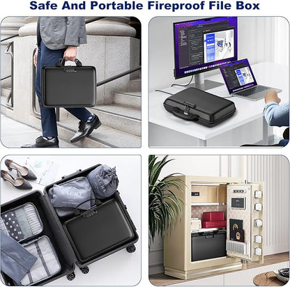 Fireproof Document Box, Hard Case Fireproof File Organizer Box with Lock and 13 Pocket Accordion File Folder, Portable Safe Box for Home Office Travel to Storage Important Documents Laptop Green