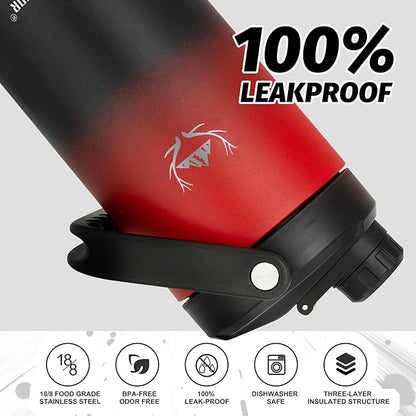 NATURE PIONEOR Insulated Water Bottles with Strap - 64 oz Stainless Steel Vacuum Wide Mouth Bottle with Holder/Carrier/Sleeve - 18/8 Food Grade 64oz Half Gallon Water Jug