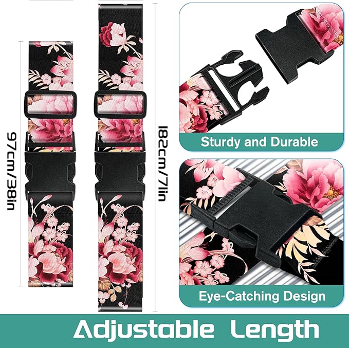 Slohif Luggage Straps for Suitcases Travel Belt Accessories Luggage Connector Identifiers Over Handle with Buckle Unique Nylon Adjustable Strap for Sleeping Bag Car Seat Black(2 Pack)