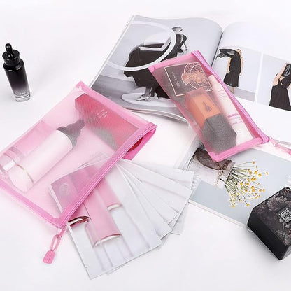 12 Pieces Zipper Nylon Mesh Pouch, Mesh Cosmetic Bags Makeup Bags Pencil Case, Multipurpose Travel Bags for Cosmetic School Office Supplies and Travel Accessories (Pink, A5)