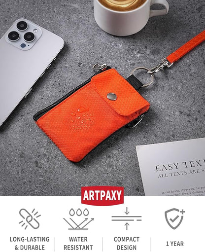 Minimalist Wallet For Mens Womens, Keychain RFID Blocking Zipper Small Wallet with ID Window 2 Lanyards,Water Resistant Travel Cash Card Coin Case Boys Girls