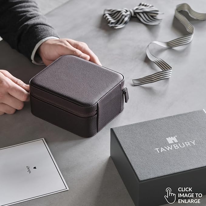 TAWBURY Watch Case - 4 Slot Genuine Top-Grain Leather Watch Box for Men & Women with Extra Wide Pillows for Large Watches - Portable Wristwatch Storage for Home & Travel (Brown)