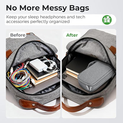 MUSICOZY Travel Storage Case for Bluetooth Sleep Mask & Electronics, Polyester Organizer Bag with Partition Pockets, Adjustable Dividers, Shock-Resistant Design for Cables, Chargers & Accessories