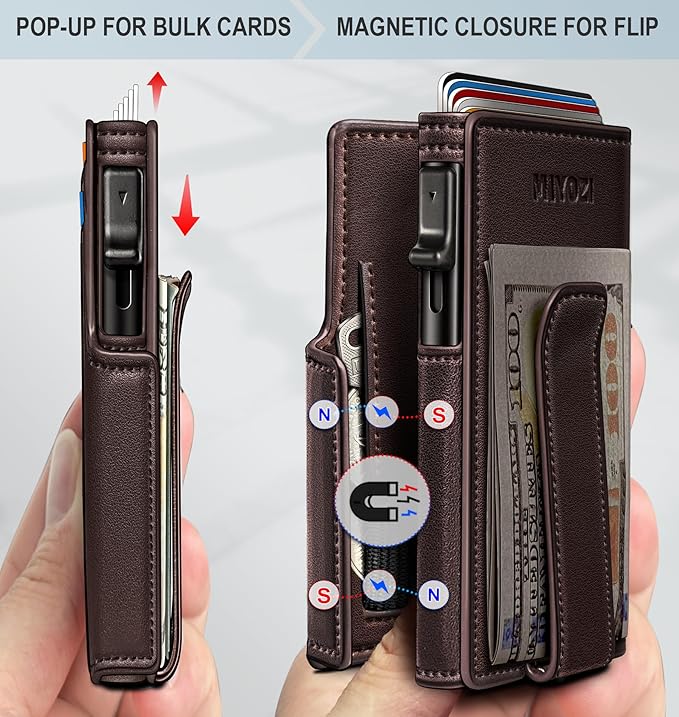 Men Wallet,with Money Clip Coins Pocket ID Window,Slim Front Pocket RFID Blocking Pop-up Card Holder 3.9"x 2.7", Gift Boxed