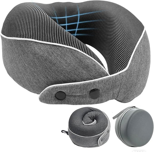 Memory Foam Travel Neck Pillow for Airplane, 360° Ergonomic Support Neck Pillow for Sleeping on Long Flights, Cars, Trains & Office, Compact & Portable with Storage Bag (Gray)
