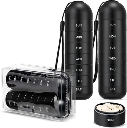 [2 Pack] Zannaki Metal Travel Pill Organizer, Portable Waterproof Weekly Pill Box, Large Aluminum Alloy Pill Case Container, BPA Free 7 Day Daily Medicine Organizer Holder for Vitamin, Supplement