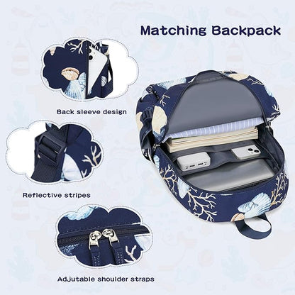 Somago 4 Piece Kid's Luggage with Backpack Set for Boys Girls Spinner 18" Hardside PC Rolling Carry on Suitcase with TSA Lock (Seashell Navy)