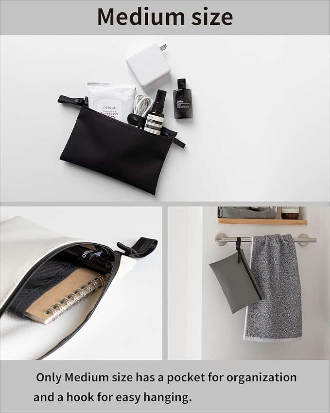 Water-Resistant Zipper Pouch, Made in Japan, 0.9ounces, Compact Tech Organizer for Cords, Cables and Daily Essentials, Multipurpose Bag, Travel Accessories and Toiletries, TOFTPOUCH, Medium size, Gray