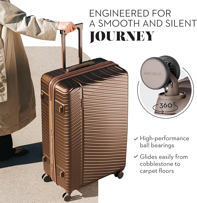 Nine West Zion 32 Inch Expandable Luggage for Extended Trips & Cruises, Large Hardshell Suitcase with 360° Spinner Wheels, Lightweight Rolling Travel Case Chocolate Martini