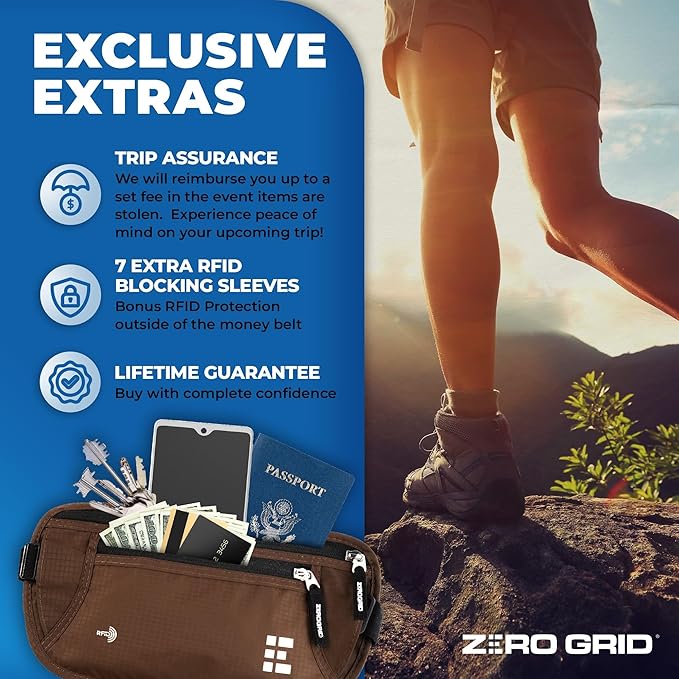 Money Belt for Secure Travel - RFID Blocking Slim Passport Holder - Hidden Waist Pouch for Cash, Credit Cards, Documents - Concealable Under Clothes, Water-Resistant Slim Fanny Pack for Men and Women