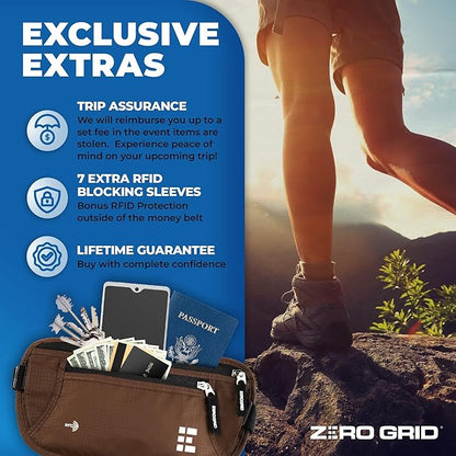Money Belt for Secure Travel - RFID Blocking Slim Passport Holder - Hidden Waist Pouch for Cash, Credit Cards, Documents - Concealable Under Clothes, Water-Resistant Slim Fanny Pack for Men and Women