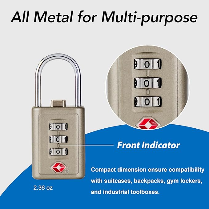 Combination Lock TSA Approved Lock 3 Digit Code Padlock Luggage Lock for Bags, Luggage, Backpacks, Toolboxes, Suitcases, Storage Cabinets (4 Pack)