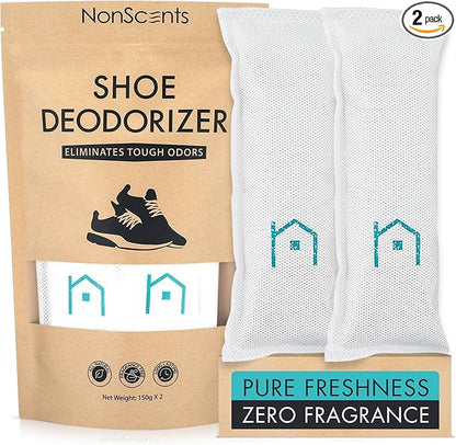NonScents Shoe Deodorizer 1-Pack (2 Count) - Odor Eliminator, Air Freshener, Smell Absorber, Scent Remover for Shoes, Gym Bags, Soccer Cleats, Closets, Pet Area, Reusable - Shoe Deodorant
