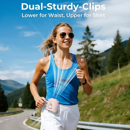 AMACOOL Portable Waist Fan Clip On, MAX 40H Work Time, 10000mAh Rechargeable Wearable Shirt Fan with Light, 16000RPM Powerful 5 Speed Belt Fans Personal Cooling Fans for Outdoor Jobsite Travel