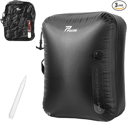 Vacuum Bags for Travel, 180° Open Zipper, IP67 Waterproof, Reusable Space Saver Compression Bags for Backpack, Suitcase(1 Pack, No Pump)