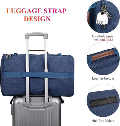 WITZMAN Canvas Backpack Vintage Travel Backpack Large Laptop Bags Convertible Shoulder Rucksack(A519-1 Classic Blue)