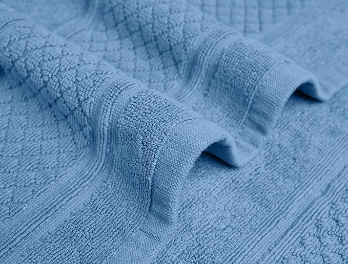 Avalon Towels Light Blue Bath Mat - 100% Cotton Set of 2 Absorbent Bathmat - Bathroom Mats Quick Dry Bath Mats for Bathrooms (22x34 Inches)