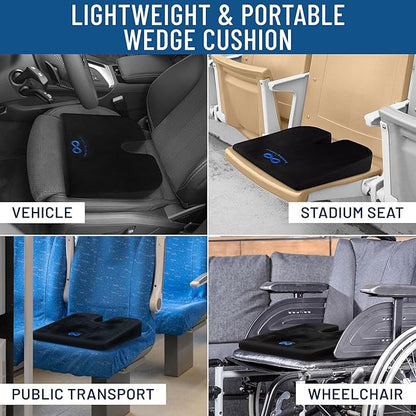 Everlasting Comfort Car Seat Cushion for Driving - Wedge Car Cushion for Office, Travel, Gaming Chair Memory Foam Driver Booster for Short People, Non-Slip, Washable Cover, Back & Sciatica Relief