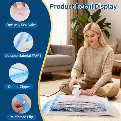 Vacuum Storage Bags for Clothing Travel,7 Pack Vacuum Bags with Pump,Space Saver Bag for Clothes Travel & Home (2 Roll Up Bags,1 Small,1 Medium,1 Large,1 Jumbo,1 Super Jumbo)