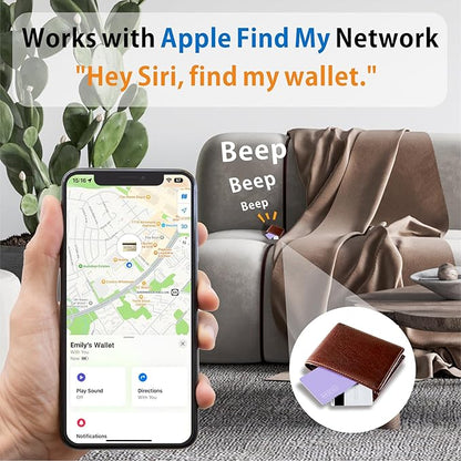 Eelexa Wallet Tracker Card, Rechargeable Thin Finder, Works with Apple Find My (iOS Only), Item Locator for Luggage Tags, Passports, Phone, IP68 Waterproof, Purple 2 Pack