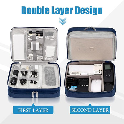 SELLYFELLY Electronics Travel Organizer, Double Layer Cable Organizer Bag Watreproof Electronics Accessories Storage Bag for Cord, Charger, Phone, Power Bank, Hard Drive