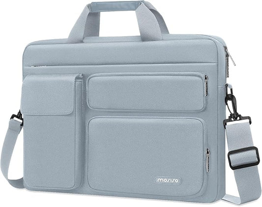 MOSISO Laptop Shoulder Bag 15.6 inch, 15-15.6 inch Computer Bag Compatible with MacBook Pro 16 inch, HP, Dell, Lenovo, Notebook with 2 Raised&1 Flapover&1 Horizontal Pocket&Handle&Belt, Baby Blue