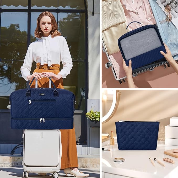 Weekender Bag for Women, Travel Duffel Bag Carry On Overnight Bag with Shoe Compartment Large Nylon Travel Weekend Tote Bag