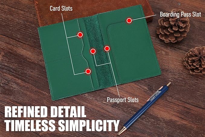 STAR VISTA Albatross Leather Travel Passport Holder, Minimalist Design, Calfskin Leather Case for Women and Men - Slim Passport Wallet, Bifold, RFID Blocking, Green